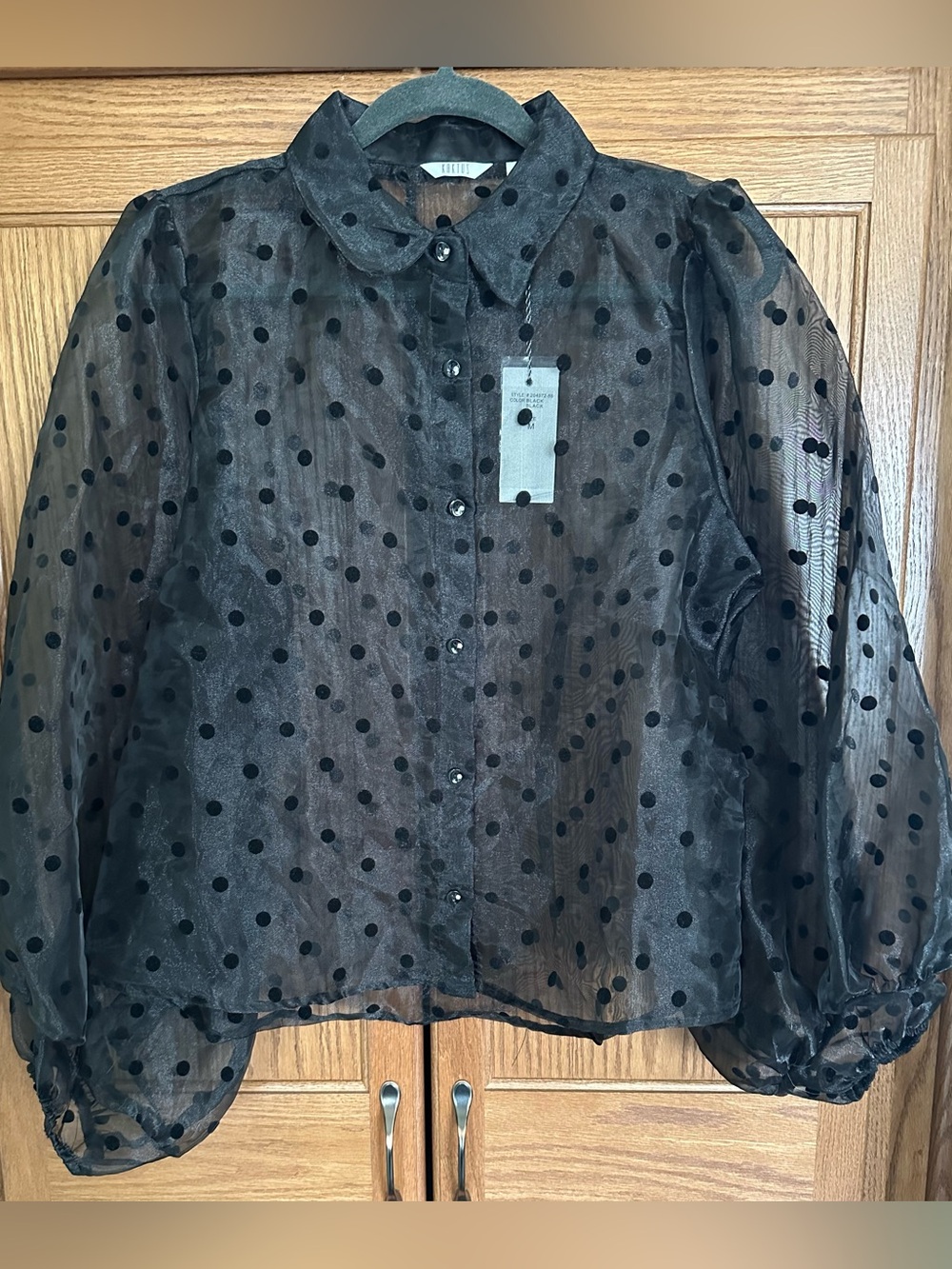 Kaktus Sheer Polka Dot Button Up NWT